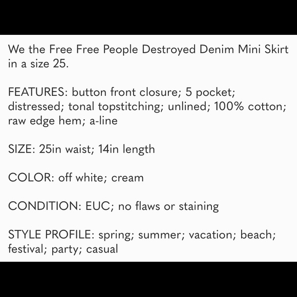 NWOT FREE PEOPLE CREAM SIZE 27 DISTRESSED MINI SKIRT - Picture 12 of 12